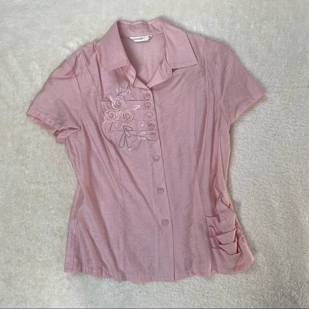 Pink vintage short sleeve button down shirt